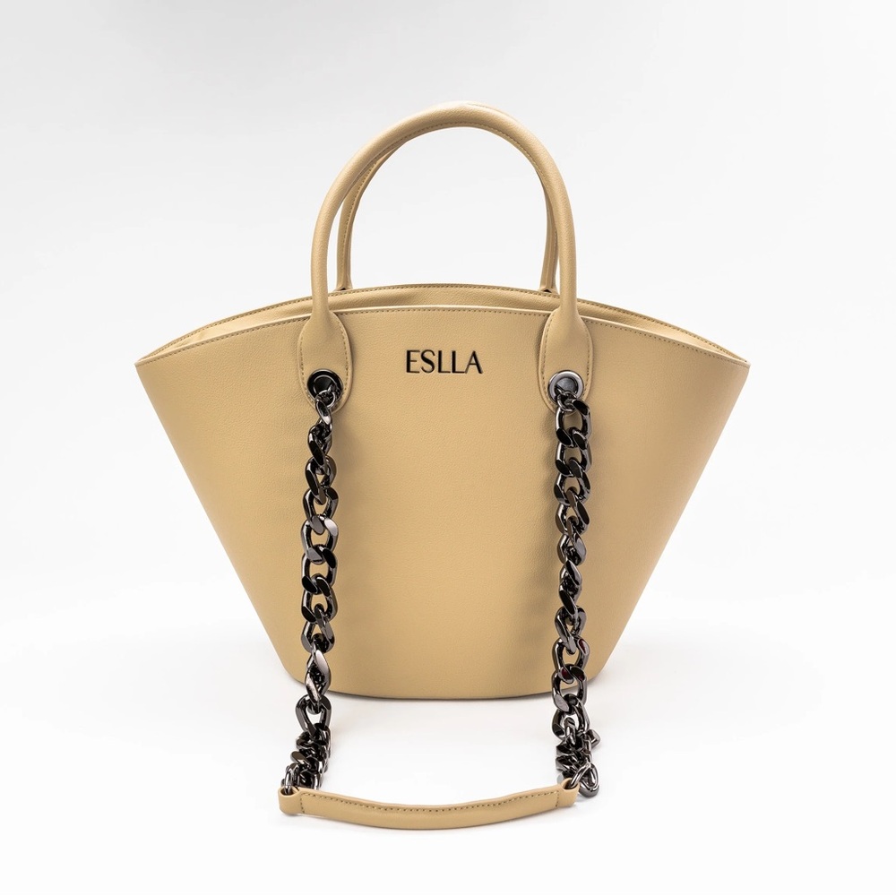 Tan Shoulder Bag with Chain Accents
